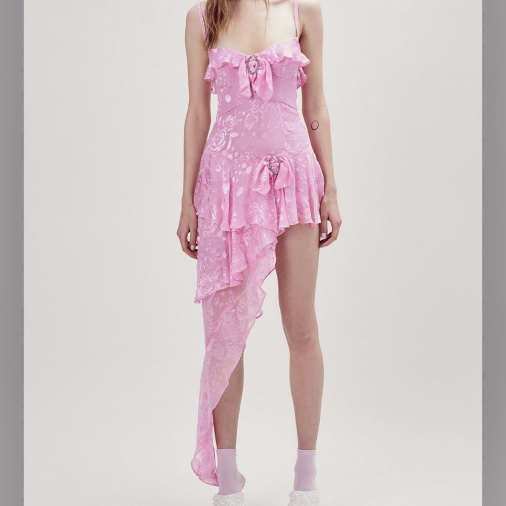 FL&L COSMO asymmetrical Ruffles bow buckle dress
